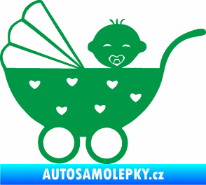 Samolepka Dítě v autě 070 levá kočárek s miminkem zelená