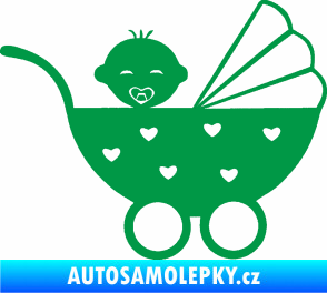 Samolepka Dítě v autě 070 pravá kočárek s miminkem zelená
