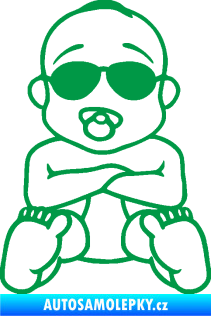 Samolepka Dítě v autě 074 mimčo s brýlemi zelená