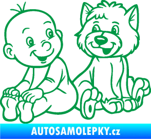 Samolepka Dítě v autě 087 levá chlapeček s pejskem zelená