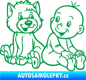 Samolepka Dítě v autě 087 pravá chlapeček s pejskem zelená