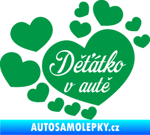 Samolepka Dítě v autě 092 nápis děťátko v autě se srdíčky zelená