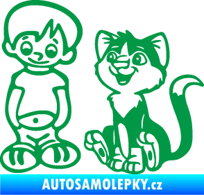 Samolepka Dítě v autě 097 levá kluk a kočka zelená