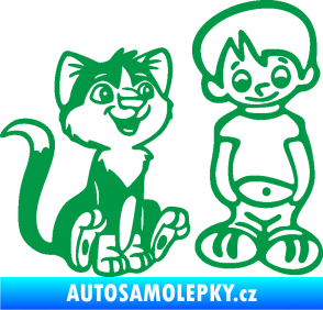 Samolepka Dítě v autě 097 pravá kluk a kočka zelená