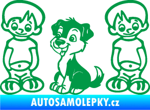 Samolepka Dítě v autě 103 levá dva kluci a pes zelená