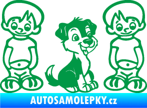 Samolepka Dítě v autě 103 pravá dva kluci a pes zelená