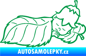 Samolepka Dítě v autě 107 pravá spinká na lístečku zelená