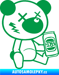Samolepka Drunk bear 002 pravá medvěd s plechovkou zelená