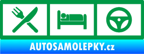 Samolepka Eat, sleep, drive 002 symboly jím, spím, řídím zelená