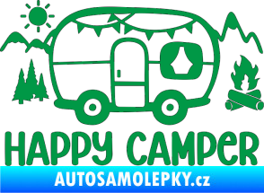 Samolepka Happy camper 002 pravá kempování s karavanem zelená