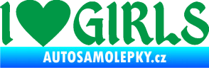Samolepka I love girls nápis se srdcem zelená
