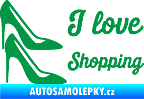 Samolepka I love shopping nápis  zelená