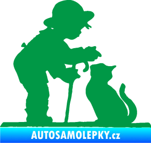 Samolepka Interiér 002 levá dítě s kočičkou zelená