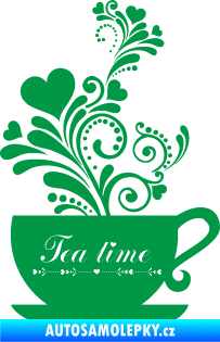 Samolepka Interiér 017 čas na čaj, hrníček s kytičkami zelená