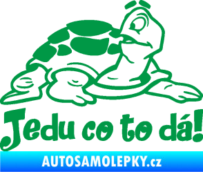 Samolepka Jedu co to dá! 001 pravá nápis se želvou zelená