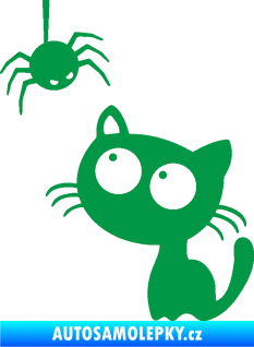 Samolepka Kočička s pavoukem levá zelená