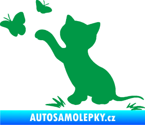 Samolepka Kočka 037 levá s motýlky zelená