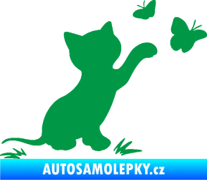 Samolepka Kočka 037 pravá s motýlky zelená