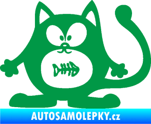 Samolepka Kočka 042 levá s rybou v bříšku zelená