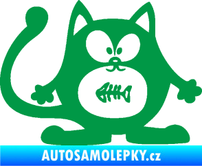 Samolepka Kočka 042 pravá s rybou v bříšku zelená