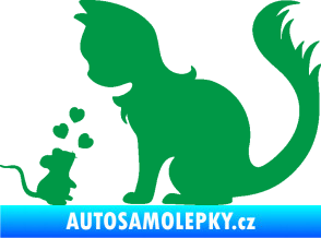 Samolepka Kočka s myší 002 levá zelená