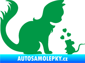 Samolepka Kočka s myší 002 pravá zelená