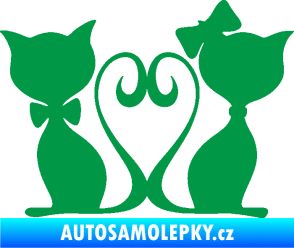 Samolepka Kočky love 002 levá spletené ocásky zelená