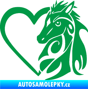 Samolepka Koník love 001 pravá hříbátko v srdíčku zelená
