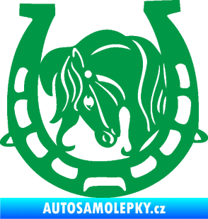 Samolepka Koňská podkova 004 levá s koníkem zelená