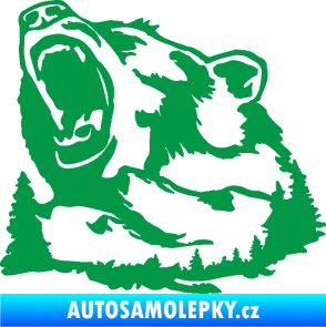 Samolepka Krajina hory 032 levá les s medvědem zelená
