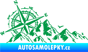 Samolepka Krajina hory 043 levá s kompasem zelená