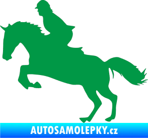 Samolepka Kůň 014 levá skok s jezdcem zelená