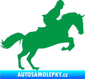Samolepka Kůň 014 pravá skok s jezdcem zelená