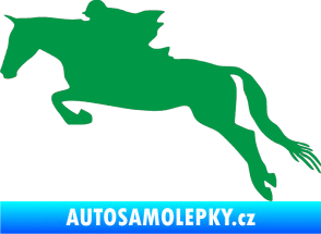 Samolepka Kůň 015 levá skok s jezdcem zelená