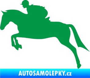 Samolepka Kůň 020 levá skok s jezdcem zelená