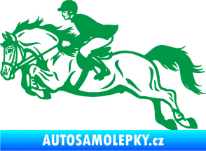 Samolepka Kůň 059  levá jezdec na koni parkur zelená