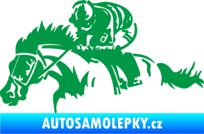 Samolepka Kůň 075 levá závod s jezdcem, dostihy zelená