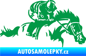 Samolepka Kůň 075 pravá závod s jezdcem, dostihy zelená