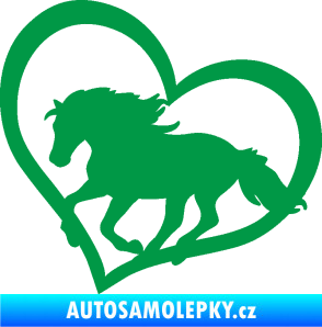 Samolepka Kůň 087  levá v srdíčku zelená