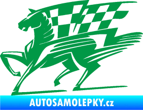 Samolepka Kůň racing 001 levá se šachovnicí zelená