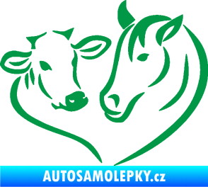 Samolepka Kůň s kravičkou v srdíčku pravá láska ke zvířatům zelená