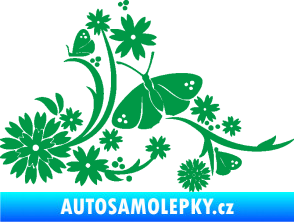 Samolepka Květina dekor 007 levá motýl s květy zelená