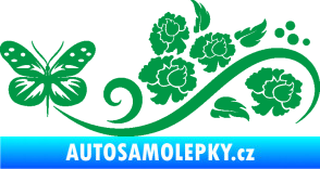 Samolepka Květina dekor 015 levá s motýlem zelená