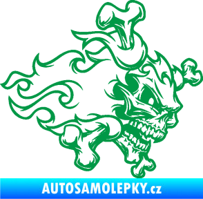 Samolepka Lebka 022 pravá kosti v plamenech zelená