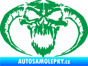 Samolepka Lebka 027 pravá se zahnutými rohy zelená
