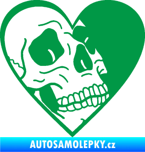 Samolepka Lebka 062 pravá v srdíčku zelená