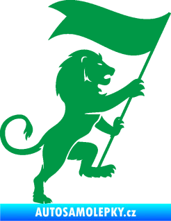 Samolepka Lev heraldika 005 pravá s praporem zelená