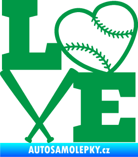 Samolepka Love baseball zelená