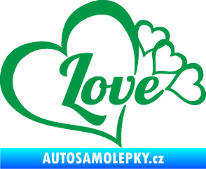Samolepka Love nápis se srdíčky zelená