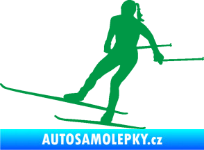 Samolepka Lyžařka 001 levá běh na lyžích zelená